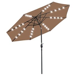 SUPER DEAL 10FT Patio Umbrella with 32 Solar LED Lights, Outdoor Large Table Umbrella with Tilt Adjustment and Crank for Market Garden Backyard Beach Poolside