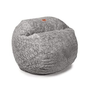 cordaroy's faux fur bean bag chair, convertible chair folds from bean bag to lounger, as seen on shark tank, grey - full size