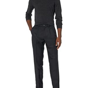 Amazon Essentials Men's Classic-Fit Expandable-Waist Pleated Dress Pant, Black, 42W x 30L