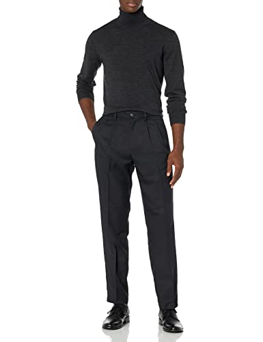 Amazon Essentials Men's Classic-Fit Expandable-Waist Pleated Dress Pant, Black, 42W x 30L