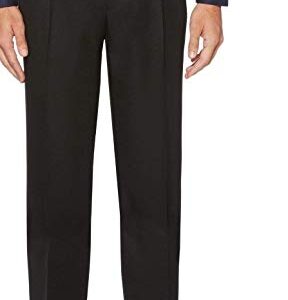 Perry Ellis mens Classic Fit Elastic Waist Double Pleated Cuffed Dress Pants, Black, 36W x 32L US