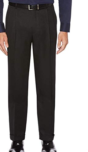 Perry Ellis mens Classic Fit Elastic Waist Double Pleated Cuffed Dress Pants, Black, 36W x 32L US