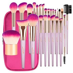 JAF 26pcs Professional Pink Makeup Brushes Set with Case Vegan Synthetic Brushes Set in Zipper Bag Holder Cosmetic Big Makeup Tools Kit for Face Contour Highlighter