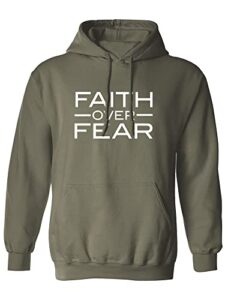 zerogravitee faith over fear adult hooded sweatshirt in military green - medium