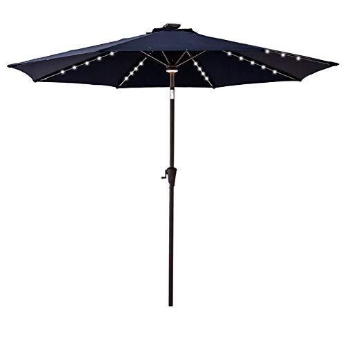 C-Hopetree 9 ft Outdoor Patio Market Table Umbrella with Solar LED Lights and Tilt, Navy Blue