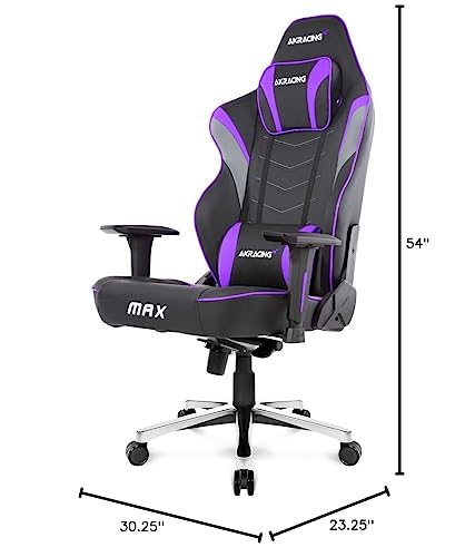 AKRacing Masters Series Max Gaming Chair with Wide Flat Seat, 400 Lbs Weight Limit, Rocker and Seat Height Adjustment Mechanisms - Indigo