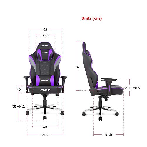 AKRacing Masters Series Max Gaming Chair with Wide Flat Seat, 400 Lbs Weight Limit, Rocker and Seat Height Adjustment Mechanisms - Indigo