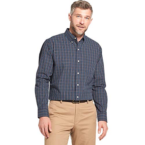 Arrow 1851 Men's Hamilton Poplins Long Sleeve Button Down Plaid Shirt, Deep Navy Blazer, Large