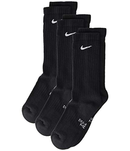 NIKE Kids Performance Cushioned Crew Training Socks (3 Pair) (Black/White, S)