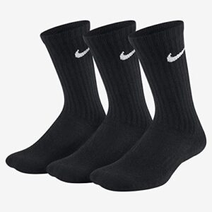 nike kids performance cushioned crew training socks (3 pair) (black/white, s)