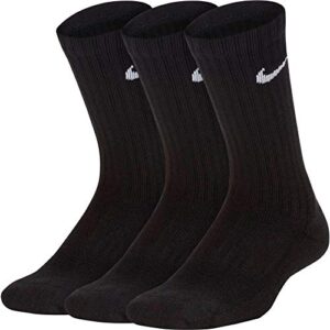 NIKE Kids Performance Cushioned Crew Training Socks (3 Pair) (Black/White, S)