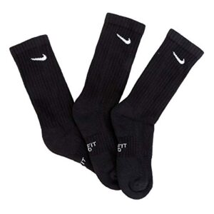 NIKE Kids Performance Cushioned Crew Training Socks (3 Pair) (Black/White, S)