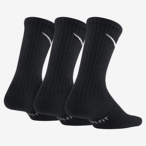 NIKE Kids Performance Cushioned Crew Training Socks (3 Pair) (Black/White, S)