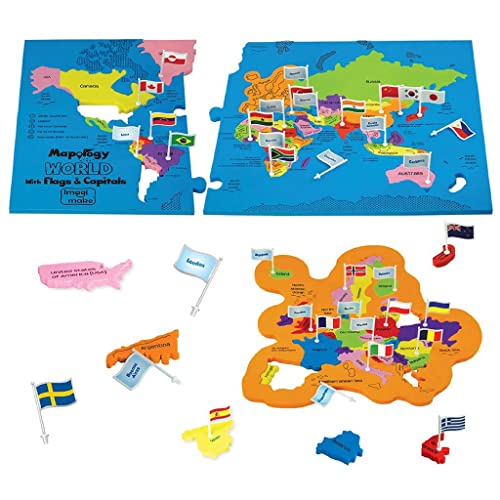 Imagimake Mapology World Map Puzzle - Includes Country Flags & Capitals | Educational Toys for Kids 5-7 | Fun Jigsaw Puzzle for Girls & Boys Toys Age 6-8 | Games for Kids 8-12 | 7 Year Old boy Gifts