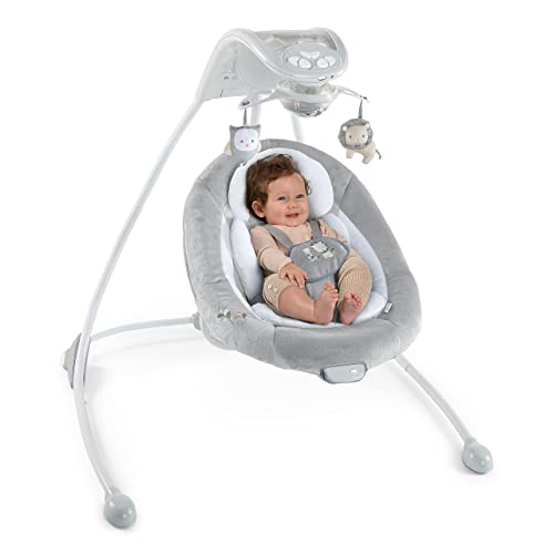 Ingenuity InLighten Baby Swing - Cool Mesh Fabric, Vibrations, Swivel Infant Seat, Nature Sounds, Light Up Motorized Mobile - Braden