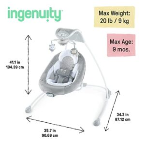 Ingenuity InLighten Baby Swing - Cool Mesh Fabric, Vibrations, Swivel Infant Seat, Nature Sounds, Light Up Motorized Mobile - Braden