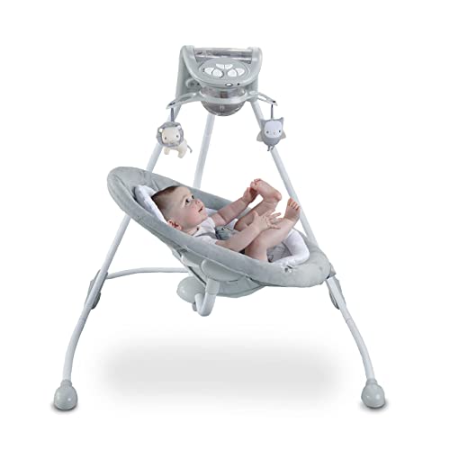 Ingenuity InLighten Baby Swing - Cool Mesh Fabric, Vibrations, Swivel Infant Seat, Nature Sounds, Light Up Motorized Mobile - Braden