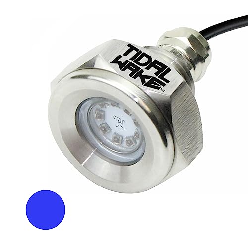 Tidal Wake IP68 Underwater 1/2in Standard Boat Drain Plug LED Light Built-in Driver & Overheat Protection 3 Yr/50,000hr Warranty, 316 Stainless Steel, 12-30v/27w,1800 lumen w/Storage Bag (Blue)