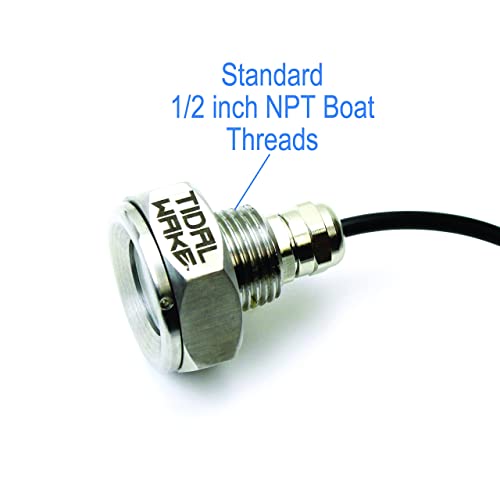 Tidal Wake IP68 Underwater 1/2in Standard Boat Drain Plug LED Light Built-in Driver & Overheat Protection 3 Yr/50,000hr Warranty, 316 Stainless Steel, 12-30v/27w,1800 lumen w/Storage Bag (Blue)