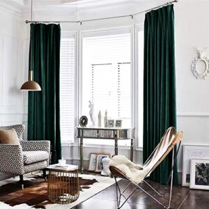 jinchan velvet blackout curtains for living room, thermal insulated luxury drapes for bedroom 108 inch long, room darkening window treatments rod pocket 1 panel, emerald green