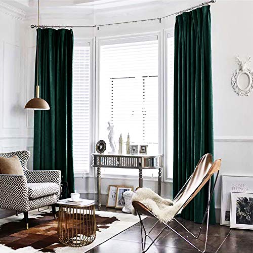 jinchan Velvet Blackout Curtains for Living Room, Thermal Insulated Luxury Drapes for Bedroom 108 Inch Long, Room Darkening Window Treatments Rod Pocket 1 Panel, Emerald Green