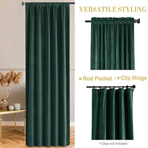 jinchan Velvet Blackout Curtains for Living Room, Thermal Insulated Luxury Drapes for Bedroom 108 Inch Long, Room Darkening Window Treatments Rod Pocket 1 Panel, Emerald Green