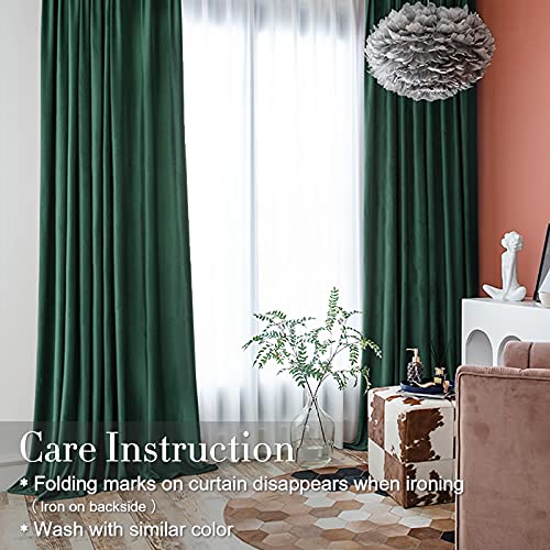 jinchan Velvet Blackout Curtains for Living Room, Thermal Insulated Luxury Drapes for Bedroom 108 Inch Long, Room Darkening Window Treatments Rod Pocket 1 Panel, Emerald Green