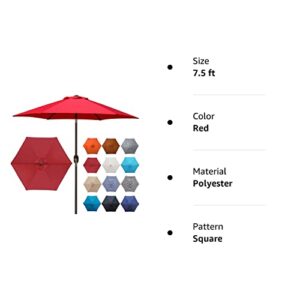 Blissun 7.5 ft Patio Umbrella, Yard Umbrella with Push Button Tilt and Crank(Red)