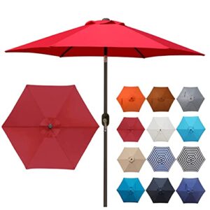 blissun 7.5 ft patio umbrella, yard umbrella with push button tilt and crank(red)