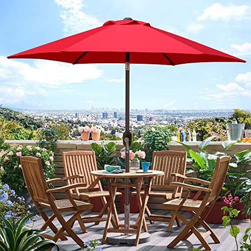 Blissun 7.5 ft Patio Umbrella, Yard Umbrella with Push Button Tilt and Crank(Red)