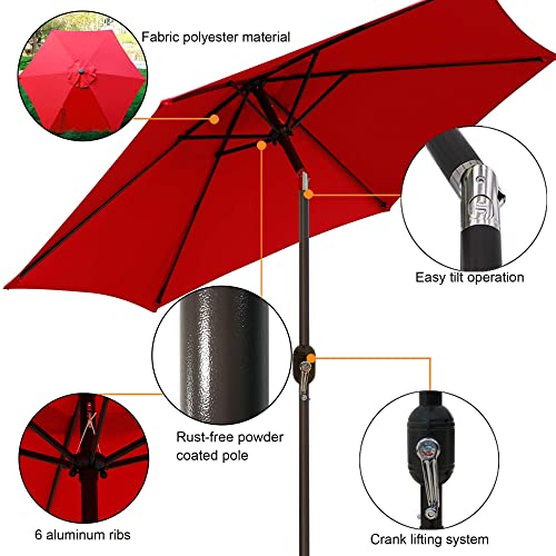 Blissun 7.5 ft Patio Umbrella, Yard Umbrella with Push Button Tilt and Crank(Red)