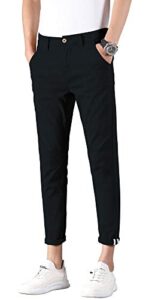 plaid&plain men's slim fit khaki pants stretch cropped chino skinny pants 130201 black 29