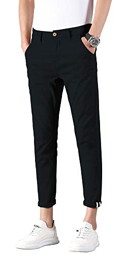 Plaid&Plain Men's Slim Fit Khaki Pants Stretch Cropped Chino Skinny Pants 130201 Black 29