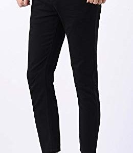 Plaid&Plain Men's Slim Fit Khaki Pants Stretch Cropped Chino Skinny Pants 130201 Black 29