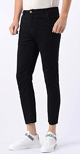 Plaid&Plain Men's Slim Fit Khaki Pants Stretch Cropped Chino Skinny Pants 130201 Black 29