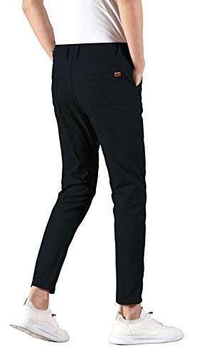 Plaid&Plain Men's Slim Fit Khaki Pants Stretch Cropped Chino Skinny Pants 130201 Black 29