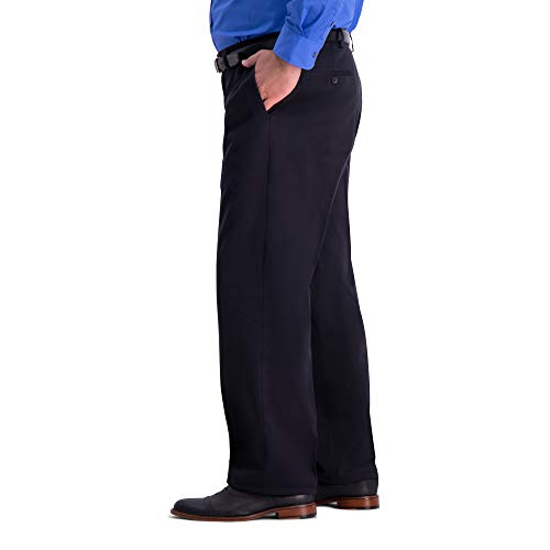 Haggar mens Work to Weekend Hidden Expandable Waist No Iron Flat Front casual pants, Black, 32 US