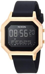 nixon siren ss a1211 - black/rose gold - 100m water resistant women's digital sport watch (36mm watch face, 18mm-16mm silicone band)