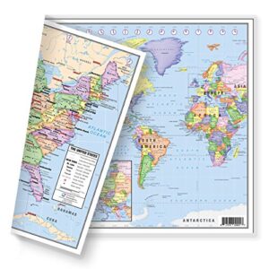 united states (usa) and americas-centered world desk map (13" x 18"), 2-sided, laminated by lighthouse geographics