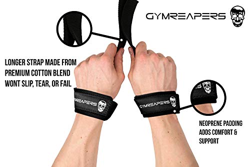 Gymreapers Lifting Wrist Straps for Weightlifting, Bodybuilding, Powerlifting, Strength Training, & Deadlifts - Padded Neoprene with 18" Cotton (Black)