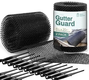 home intuition 2-pack leader and gutter guard from leaves, twigs, branches plastic mesh guards leaf protector 6" inch wide 40' feet long total