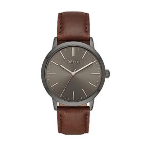 relic by fossil men's jeffery three-hand dark brown leather band watch (model: zr77300)