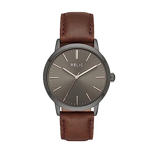 Relic by Fossil Men's Jeffery Three-Hand Dark Brown Leather Band Watch (Model: ZR77300)