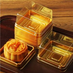 50 pack gold bottom clear cover plastic mini cake box - muffin box - moon cake box - mung bean cake snow mei niang box（bottom 2 inch x high 1-1/2 inch）