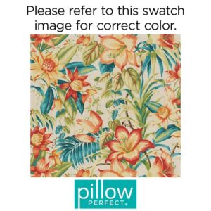 Pillow Perfect Tropic Floral Indoor/Outdoor Chairpad with Ties, Reversible, Tufted, Weather, and Fade Resistant, 15.5" x 16", Blue/Green Botanical Glow, 2 Count