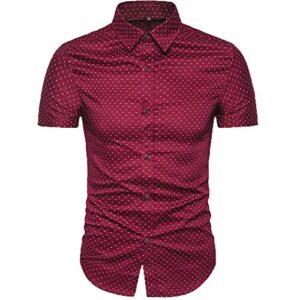 muse fath men's printed dress shirt-cotton casual short sleeve shirt-interview dress shirt-wine red-xl