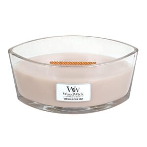 woodwick vanilla & sea salt, highly scented candle, ellipse glass jar with original hearthwick flame, large 7-inch, 16 oz