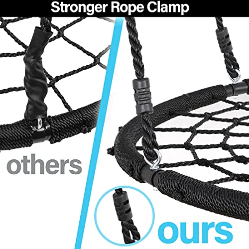 SUPER DEAL 40'' Spider Web Tree Swing Round Net Swing Platform Rope Swing Set for Kids Adult, 71" Detachable Nylon Rope with Swivel for Outdoor Backyard, Max 660 Lbs Extra Safe Steel Frame, Black