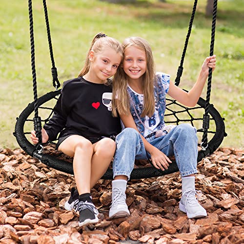 SUPER DEAL 40'' Spider Web Tree Swing Round Net Swing Platform Rope Swing Set for Kids Adult, 71" Detachable Nylon Rope with Swivel for Outdoor Backyard, Max 660 Lbs Extra Safe Steel Frame, Black