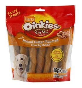 hartz oinkies natural smoked pig skin twist peanut butter stuffed dog treat chews - 16 pack - 3270015588